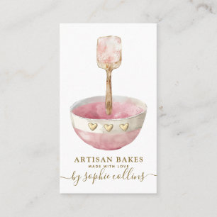 Watercolor Pink Gold Baker Bakery Pastry Chef Busi Business Card
