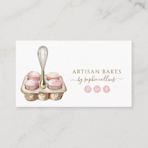 Watercolor Pink Gold Baker Bakery Pastry Chef Business Card