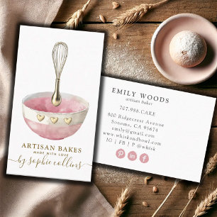 Watercolor Pink Gold Baker Bakery Pastry Chef Business Card