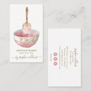 Watercolor Pink Gold Baker Bakery Pastry Chef Business Card