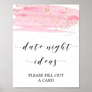 Watercolor Pink & Gold Date Night Ideas Sign