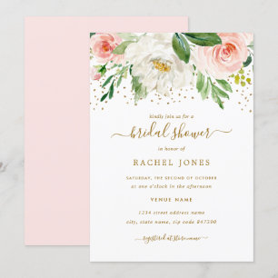 Watercolor Pink Gold Floral Bridal Shower Invitation