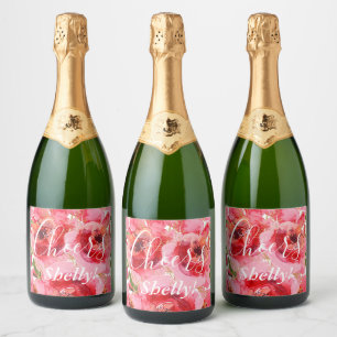 Watercolor Pink Gold Floral Bridal Shower Sparkling Wine Label