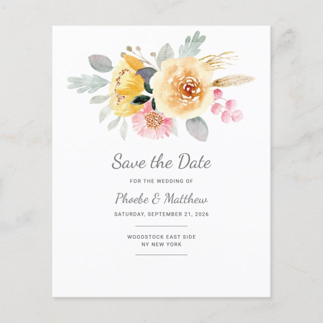 Watercolor Pink Gold Floral Modern Botanical (Front)