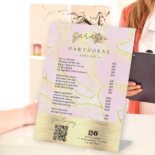Watercolor Pink Gold Foil Price List Scan Pay QR Pedestal Sign