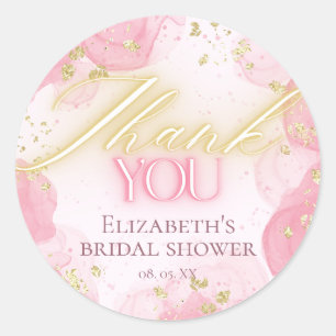 Watercolor Pink & Gold Glitter Elegant Thank You Classic Round Sticker