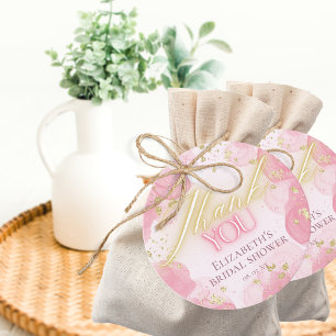 Watercolor Pink & Gold Glitter Elegant Thank You Favour Tags