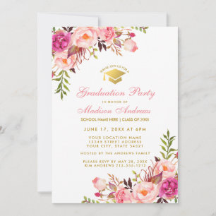 Watercolor Pink Gold Graduation Party Invite P