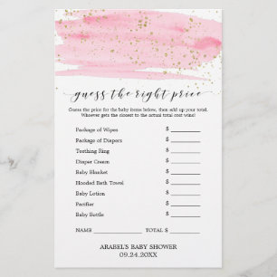 Watercolor Pink & Gold Guess The Right Price Game Flyer