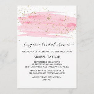 Watercolor Pink & Gold Lingerie Bridal Shower Invitation