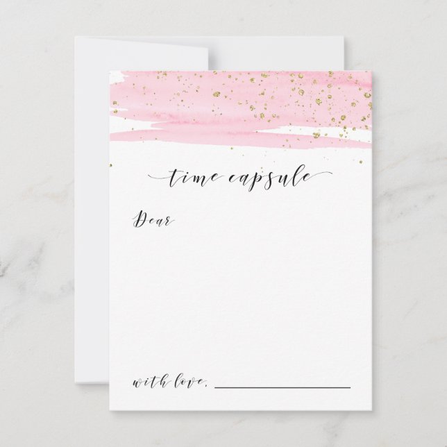 Watercolor Pink & Gold Sparkle Time Capsule Cards (Front)