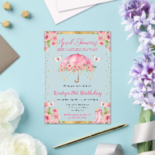 Watercolor Pink Gold Spring Umbrella 21st Birthday Acrylic Invitations