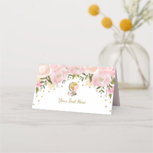Watercolor Pink Gold Travel Adventure Baby Shower Place Card