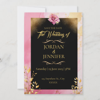 Watercolor Pink & Gold Wedding Save the Date Invitation