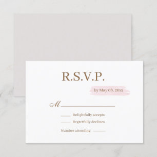 Watercolor Pink Gold White Elegant Wedding RSVP Invitation