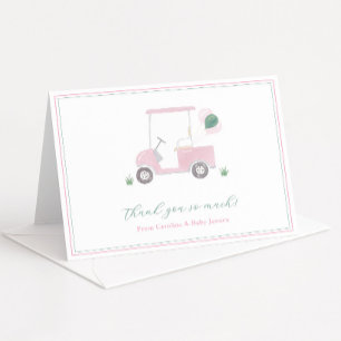 Watercolor Pink Golf Cart Baby Girl Shower Thank You Card