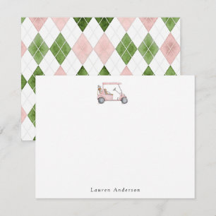 Watercolor Pink golf cart Golfer  Card