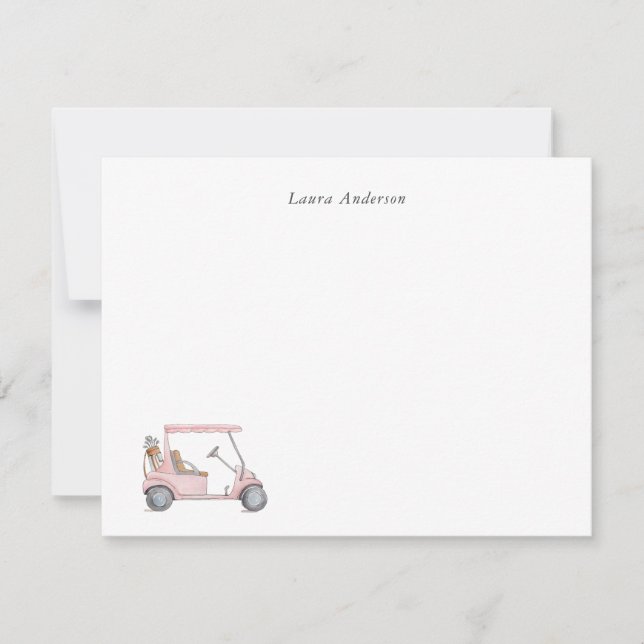 Watercolor Pink Golf cart, Golfers Personalised  Thank You Card (Front)
