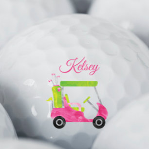 Watercolor Pink Golf Cart Personalised Balls