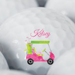 Watercolor Pink Golf Cart Personalised Golf Balls<br><div class="desc">PreppyPrint.com - Add your personalised touch to these golf balls. Click "edit design" to change the font size to adjust for the right look for your name. Transfer this design onto the products of your choice too! Cover image by RawPixel.com. Please visit my designer store,  PreppyPrint.com,  for coordinating items.</div>