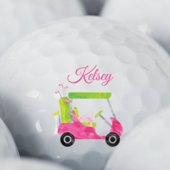 Watercolor Pink Golf Cart Personalised Golf Balls (Creator Uploaded)
