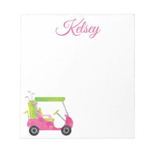 Watercolor Pink Golf Cart Personalised Notepad
