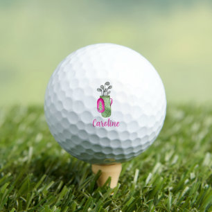 Watercolor Pink Golf Clubs and Bag Personalised Balls