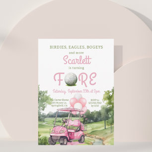 Watercolor Pink Golf Fore 4th Birthday Invitation
