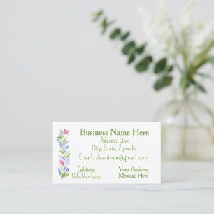Watercolor Pink Green Blue Floral Border Business Card