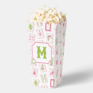 Watercolor Pink & Green Bow Mahjong Tiles Monogram Favour Box