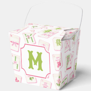 Watercolor Pink & Green Bow Mahjong Tiles Monogram Favour Box