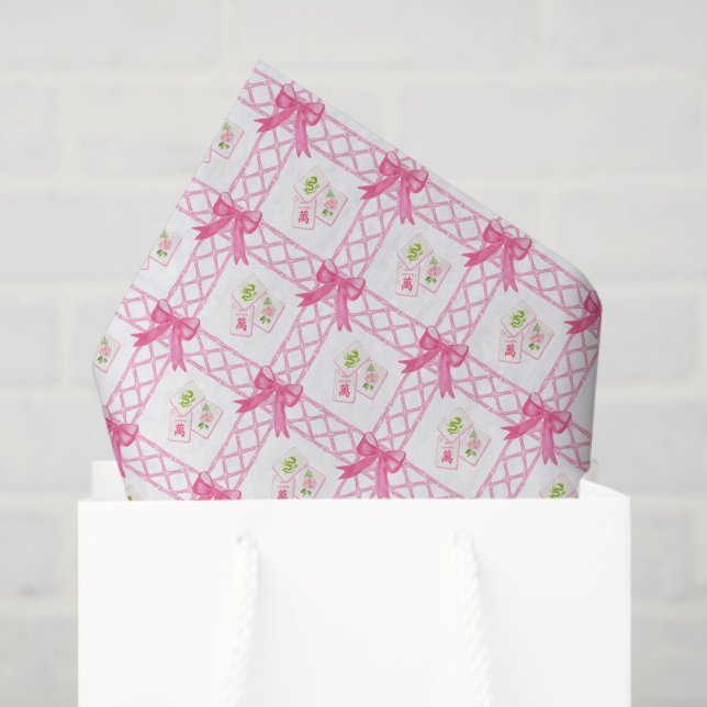 Watercolor Pink & Green Bow Mahjong Tissue Paper (Gift Bag)