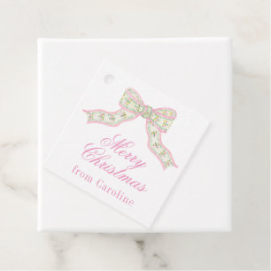 Watercolor Pink & Green Butterfly Bow Christmas Favour Tags
