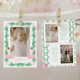 Watercolor Pink & Green Christmas Ballerinas Photo Holiday Card
