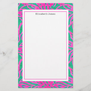 Watercolor Pink + Green Damask Stationery