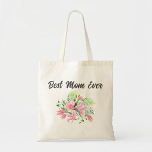 Watercolor Pink Green Floral Best Mum Ever Tote Bag