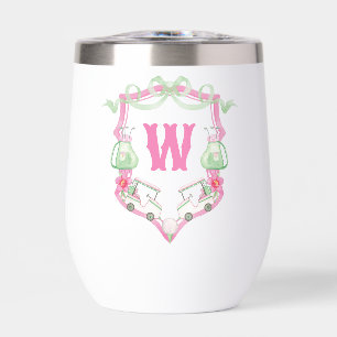 Watercolor Pink & Green Golf Cart Monogram Crest