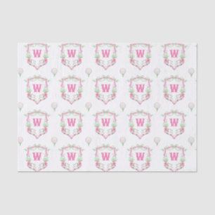 Watercolor Pink & Green Golf Cart Monogram Crest Tissue Paper