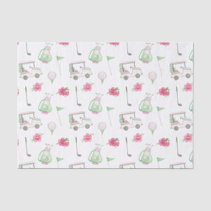Watercolor Pink & Green Golf Cart Tissue Paper