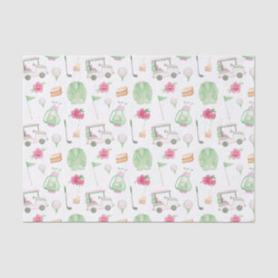 Watercolor Pink & Green Golf Cart Tournament Tissue Paper