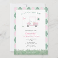 Watercolor Pink Green Golf Girl 1st Birthday Party
