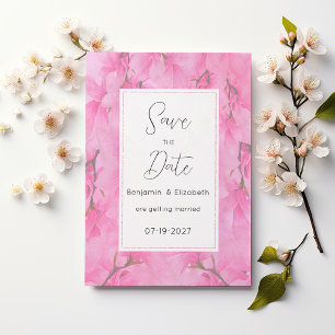 Watercolor pink green orchid flowers Save the Date Invitation