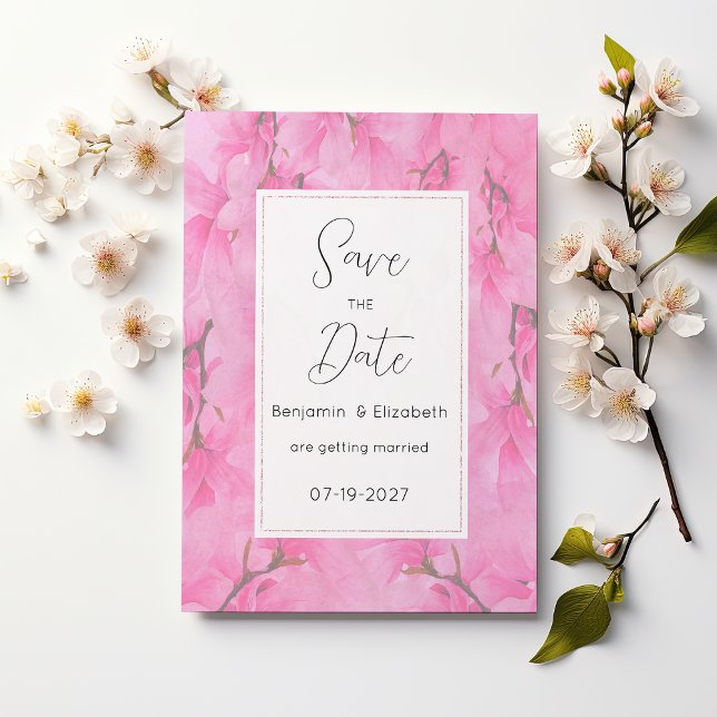Watercolor pink green orchid flowers Save the Date Invitation (Watercolor pink green orchid flowers Save the Date)