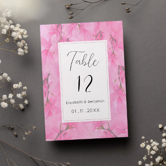Watercolor pink green orchid flowers Table Numbers