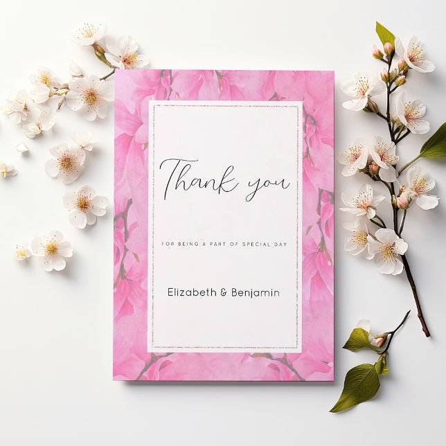 Watercolor pink green orchid flowers  Thank You Invitation (Watercolor pink green orchid flowers Thank You )