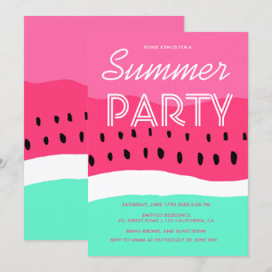 Watercolor pink green watermelon summer party invitation