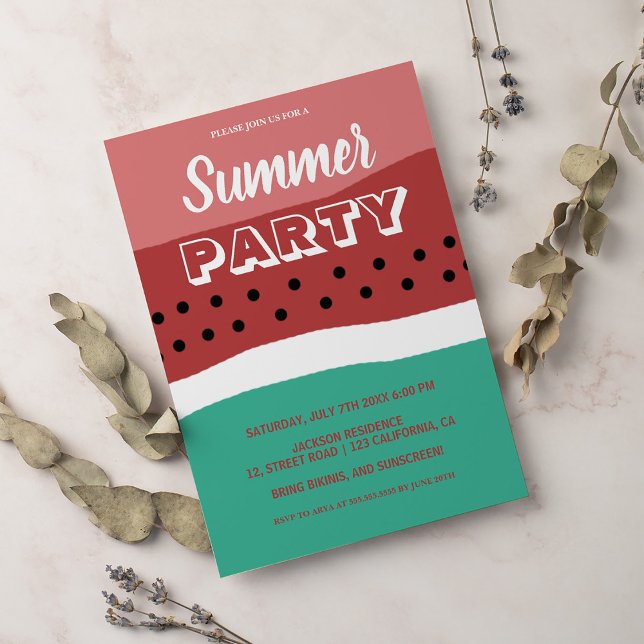 Watercolor Pink Green Watermelon Summer Party Invitation (Creator Uploaded)
