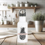 Watercolor Pink & Grey Pineapple | Your  Name 532 Ml Water Bottle<br><div class="desc">Watercolor Pink & Grey Pineapple | Your  Name</div>