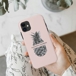 Watercolor Pink & Grey Pineapple   Your  Name Case-Mate iPhone Case