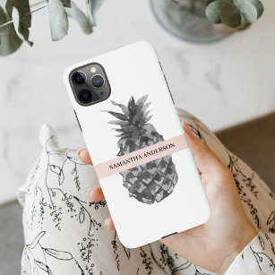 Watercolor Pink & Grey Pineapple   Your  Name iPhone 11Pro Max Case